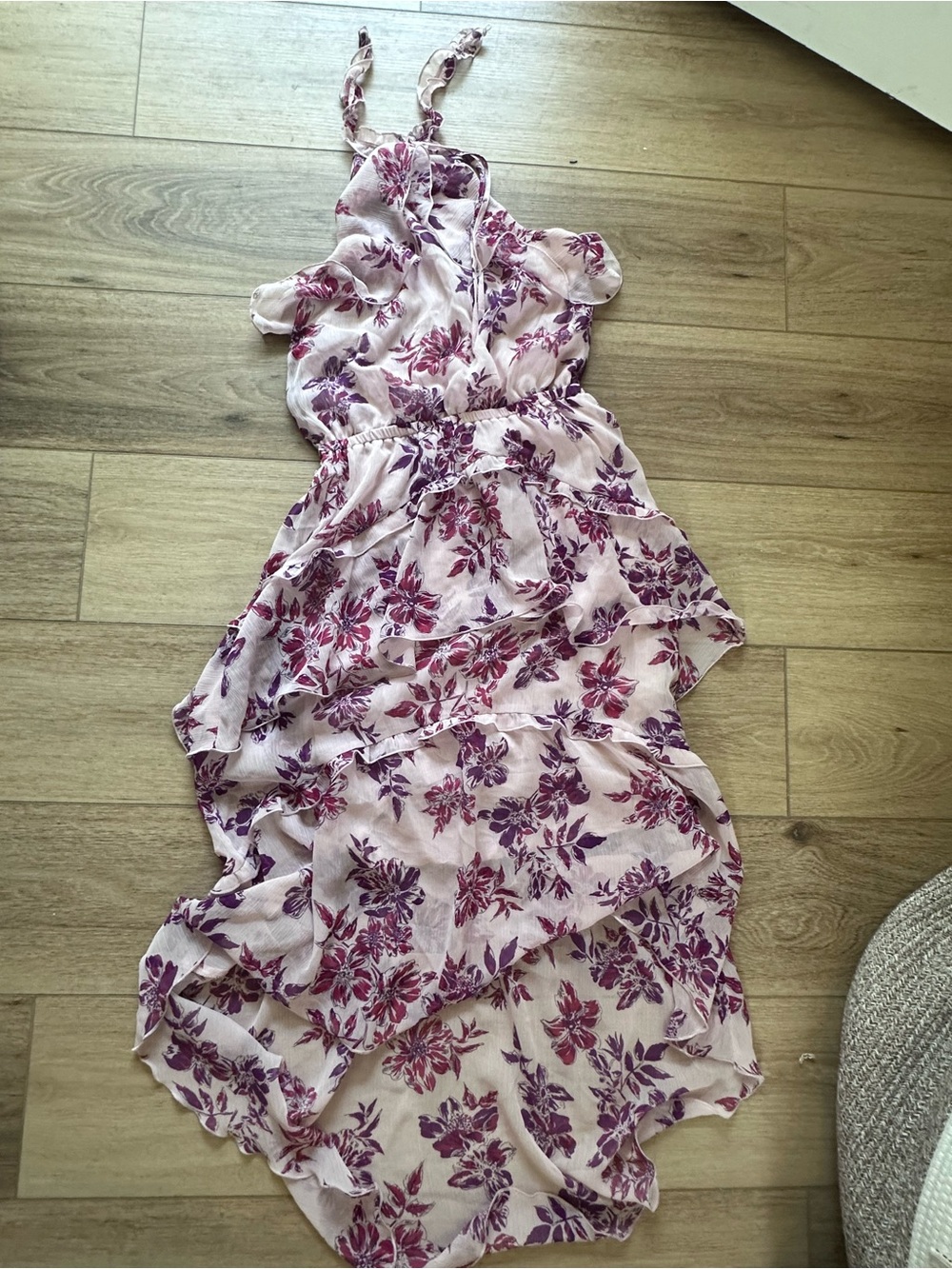 Express Pink and Purple Floral Ruffle Dress